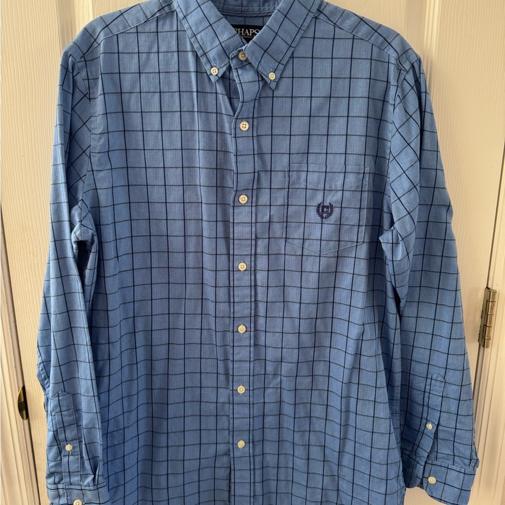 Chaps Blue Casual Button Down Shirt with Plaid Pattern